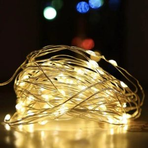 Светодиодная гирлянда на батарейках Роса 100 LED SK 48380818 10 м теплый белый