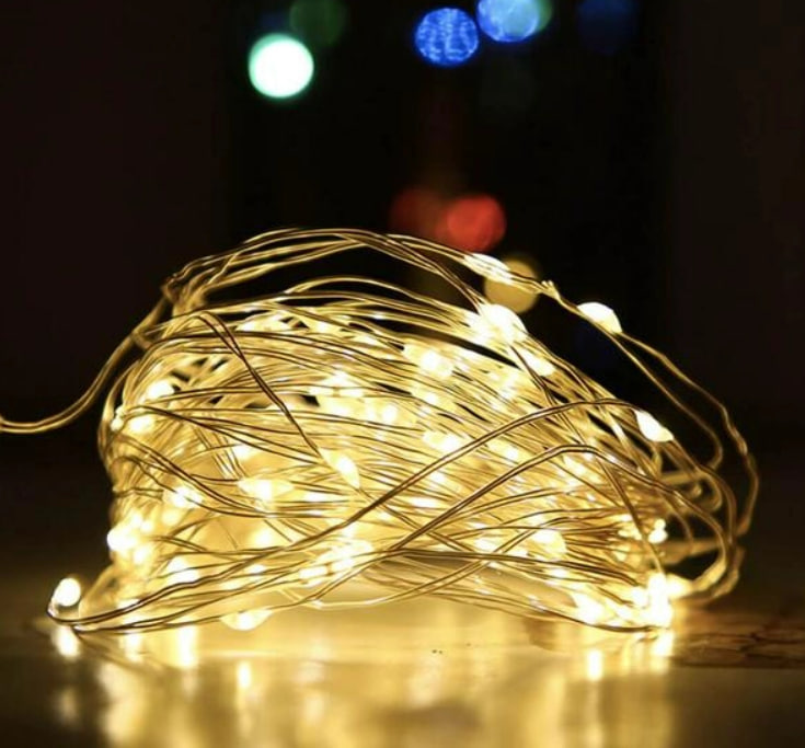 Светодиодная гирлянда на батарейках Роса 100 LED SK 48380818 10 м теплый белый