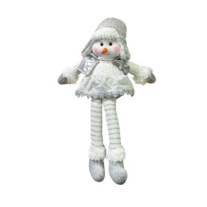 Фигура новогодняя сидячая со свисающими ногами Снеговик 19332 44 см серая