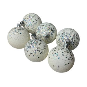 Набор игрушек на елку 19811 6 см 6 шт белый с серебристым